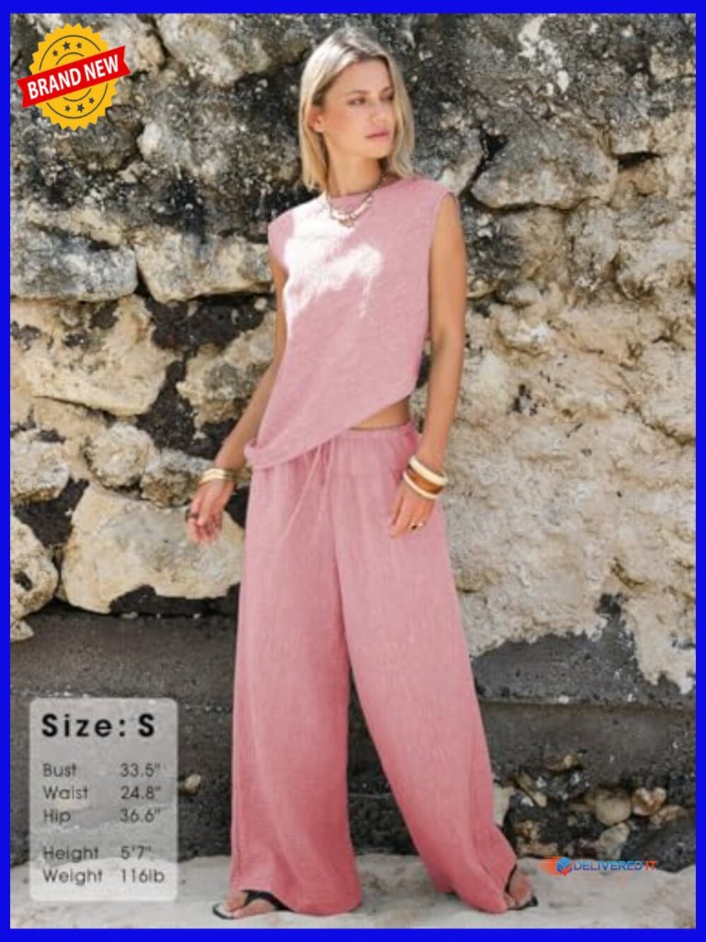 Women's Cotton Two Piece Set Summer Tank Top Wide Leg Pants Lounge Outfit - Picture 3 of 6